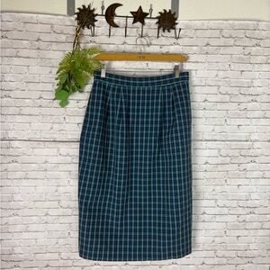 Vintage Karen Scott Blue Green Plaid Pencil Skirt